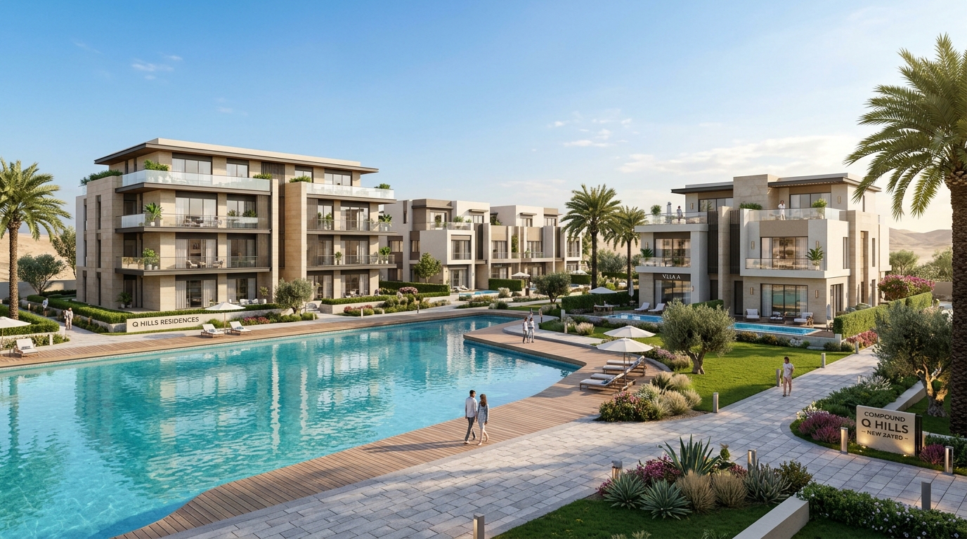 كمبوند كيو هيلز زايد الجديدة Q Hills New Zayed أسعار ومساحات 2026