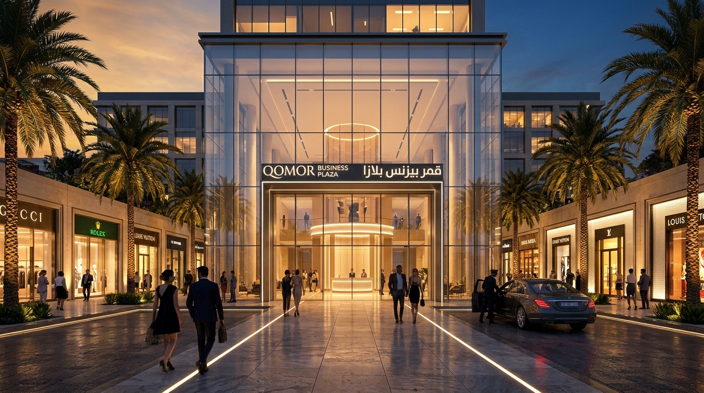 مول قمر بيزنس بلازا مدينة بدر QOMOR Business Plaza 2027 2 المدخل الرئيسي والممشى التجاري لمول قمر بيزنس بلازا مدينة بدر QOMOR Business Plaza